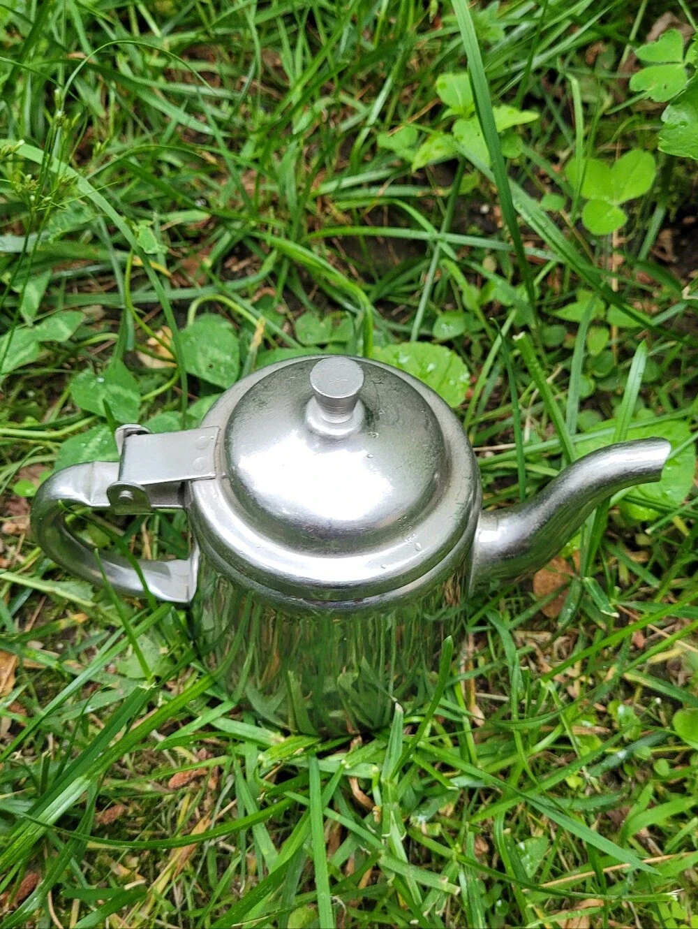 Stainless Steel Tea Pot Coffee Pot 1 Cup Silver Cream Cottagecore Farmhouse